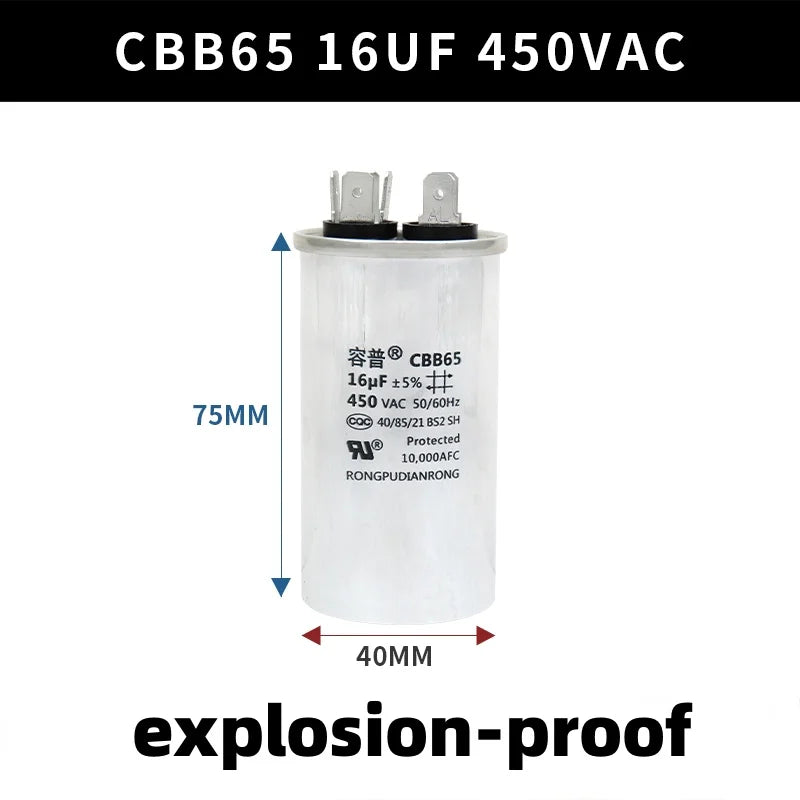 CBB65 450V Motor Capacitor Air Conditioner Compressor Start Capacitor 5uF 6uF 20uF 25uF 30uF 35uF 40uF 45uF 50uF 60uF 70uF