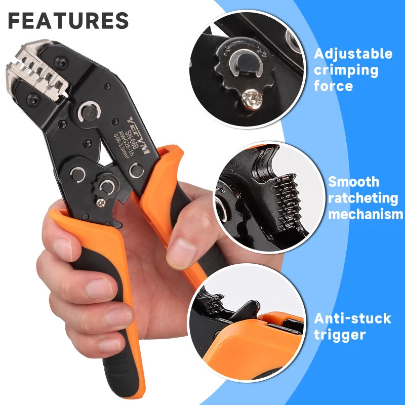 Crimps Plug JST ,TE,XH,SM,VH,PH,Molex Terminals Ratchet Crimper Pliers SN-68B For 0.08-1.5mm²(28-16 AWG) Wires Tool