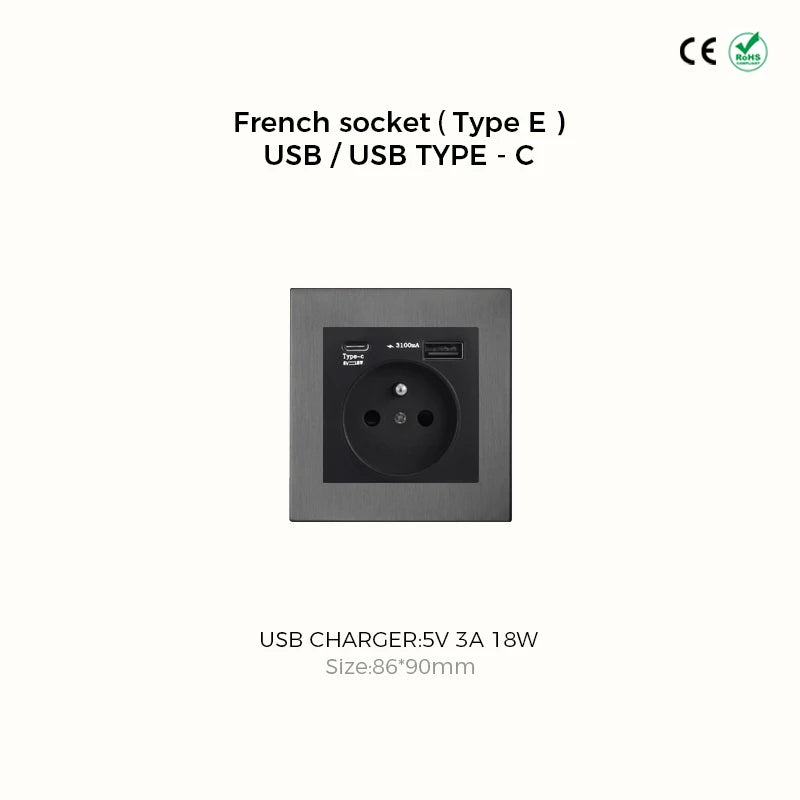 Avoir Wall Toggle Switch Gray Stainless Steel Panel Light Switches 2Way Power Socket Europe Korea French Electrical Outlets Home