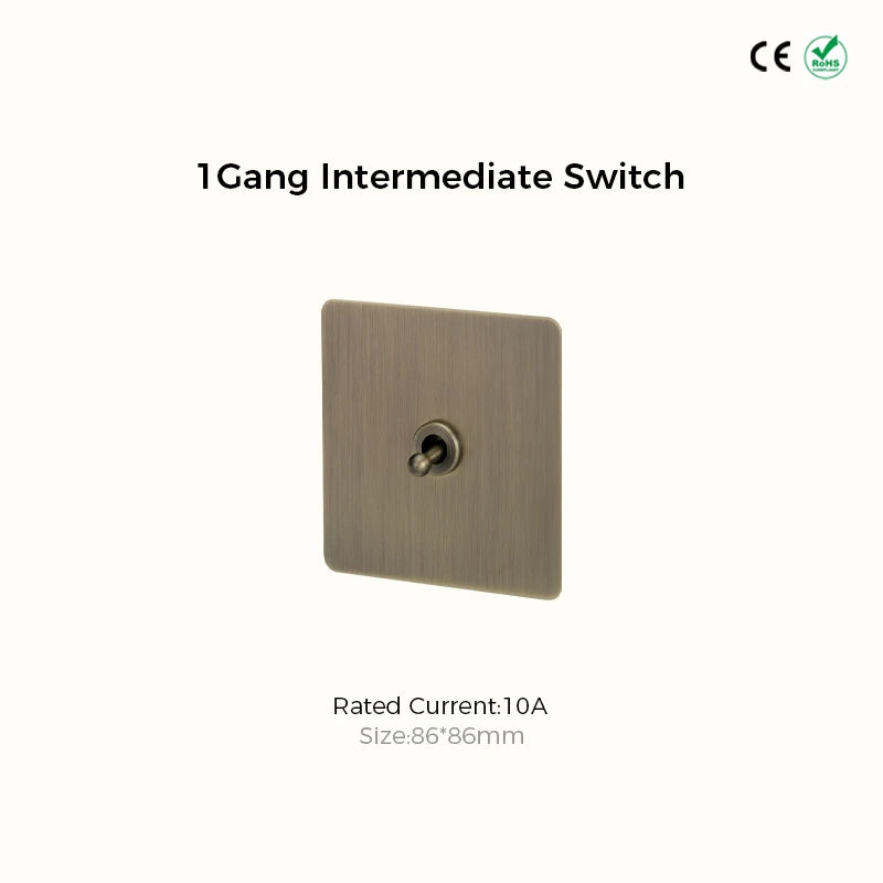 Avoir Bronze Brushed Toggle Switch 1-4 Gang 2 Way Metal Lever Wall Light Switches Standard Plug Adapter Electric Socket With Usb