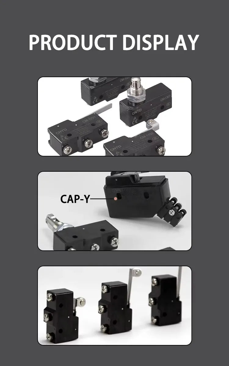 Micro Limit Switch CNTD CM‑1743 CM‑1743N Long Roller Lever 15A 250VAC 1NO1NC Plastic Housing Travel Switch for Industrial Machin