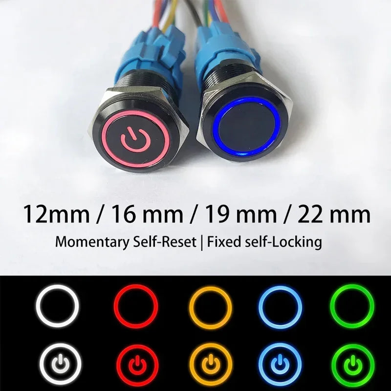 12/16/19/22mm Oxidized Black shell Push Button Switch Momentary Latching Fixed On Off Power Switch LED Light Various Colors