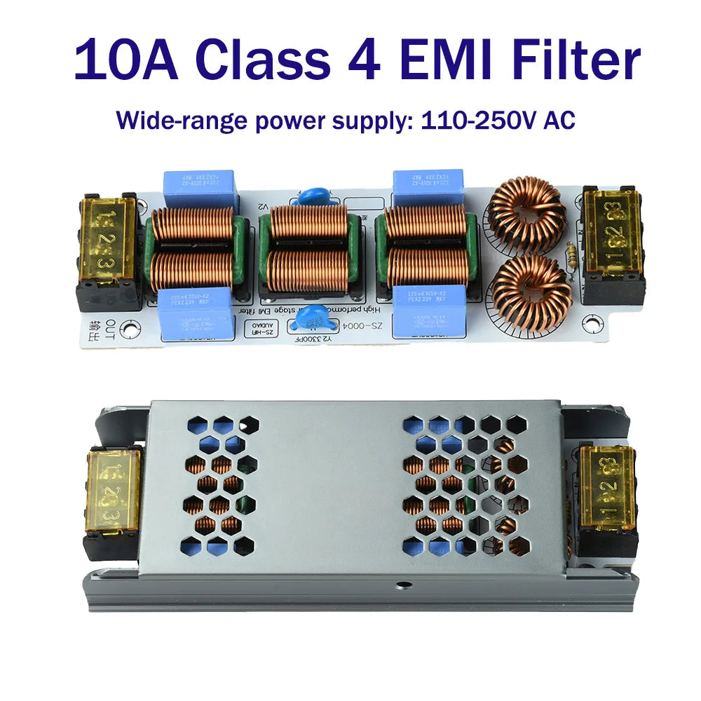 10A AC EMI Filter 110-250V Single-phase EMI Electromagnetic Interference Filter Audio Switching Power Supply Ripple Filter