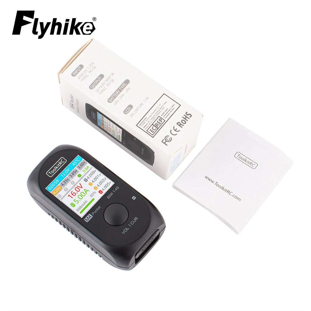 ToolkitRC M4 Pocket Balance Charger DC 80W 5A XT30 XT60 Input USB-C Input/Output Charger for 1-4S LiPo Battery