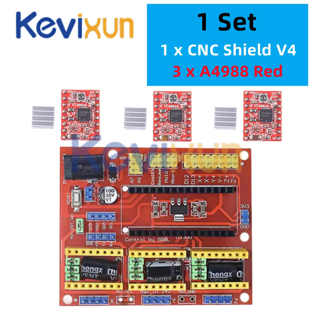 1SET 3DV4 CNC Shield V4 + Nano 3.0 + 3pcs DRV8825 or A4988 Reprap Stepper Drivers Set For Arduino
