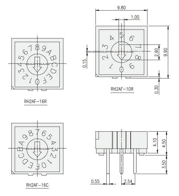 5PCS RH3HAF-10R-V-B rotary coding DIP switch 10 bits 0-9 with handle 3:3 pin RH3HA-10R-V-B