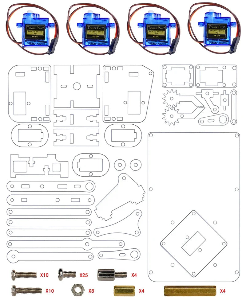 Four Degree of Freedom Assembly Robotic Arm Microcontroller Soldering Kit Acrylic Robotic Arm DIY Maker Learning Parts