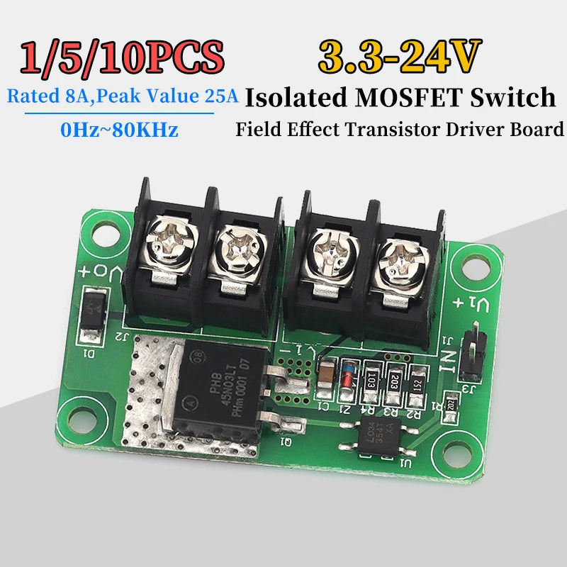 1/5/10Pcs DC3.3-24V 8A MOS Tube Isolation Drive Module with Optocoupler Isolation for Isolated MOSFET Switch Module