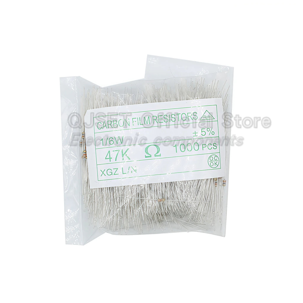 1000pcs 1/8W 1/6W Carbon Film Resistor 5% 0.125W 1K 4.7K 10K 22K 47K 100k 200k 220k 510k 470K 1M Ohm 10 100 200 220 330 470 Ohms