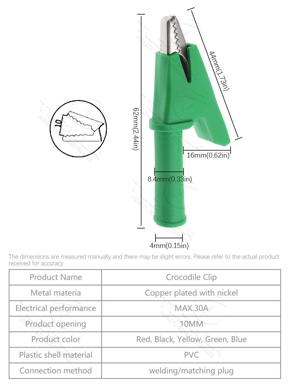 5PCS Pure Copper Insulated Test Alligator Clip 10MM Opening With 4MM Jack Safety Crocodile Clamps For Banana Plug Or Welding
