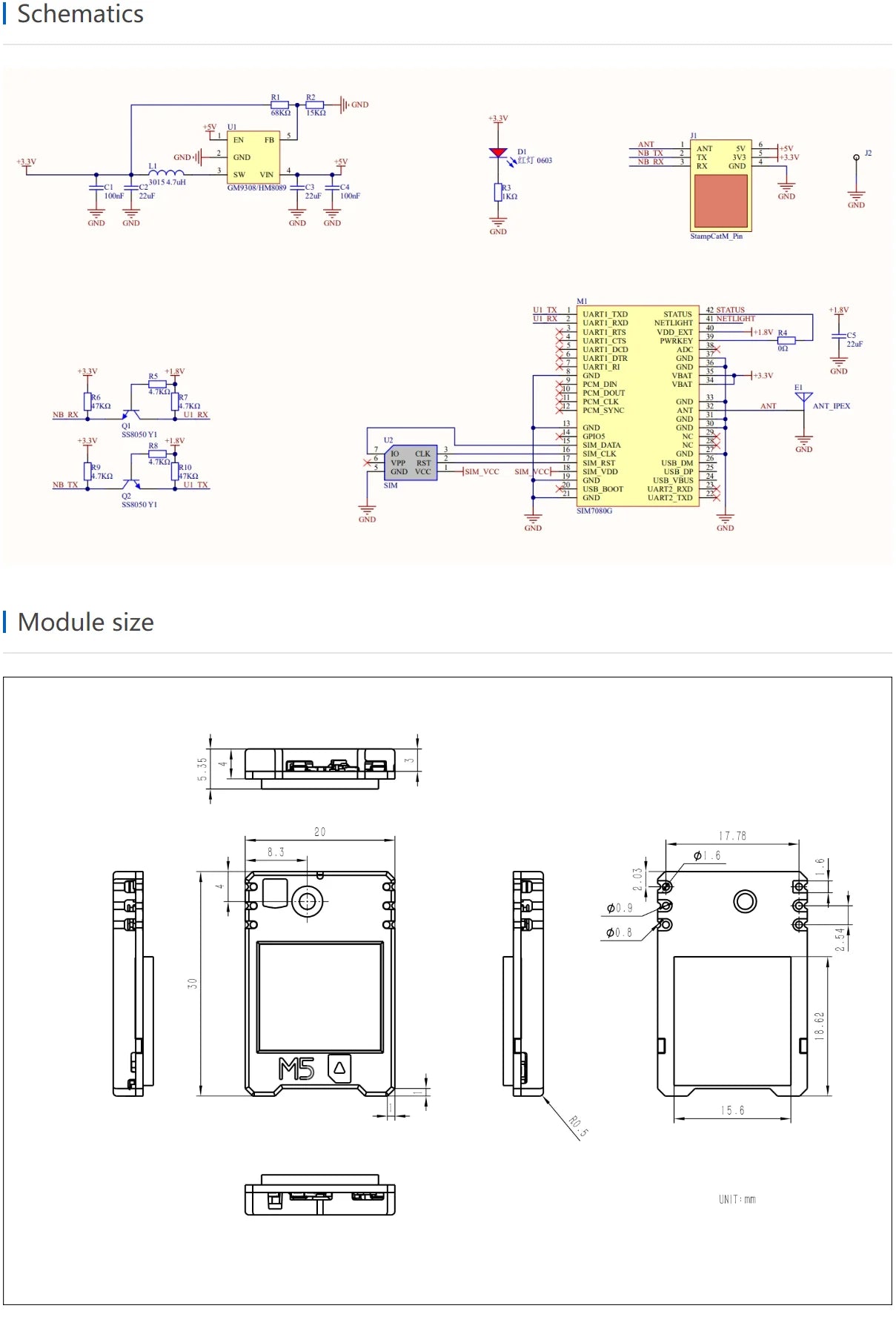 M5Stack Official M5Stamp CAT-M Module (SIM7080G)
