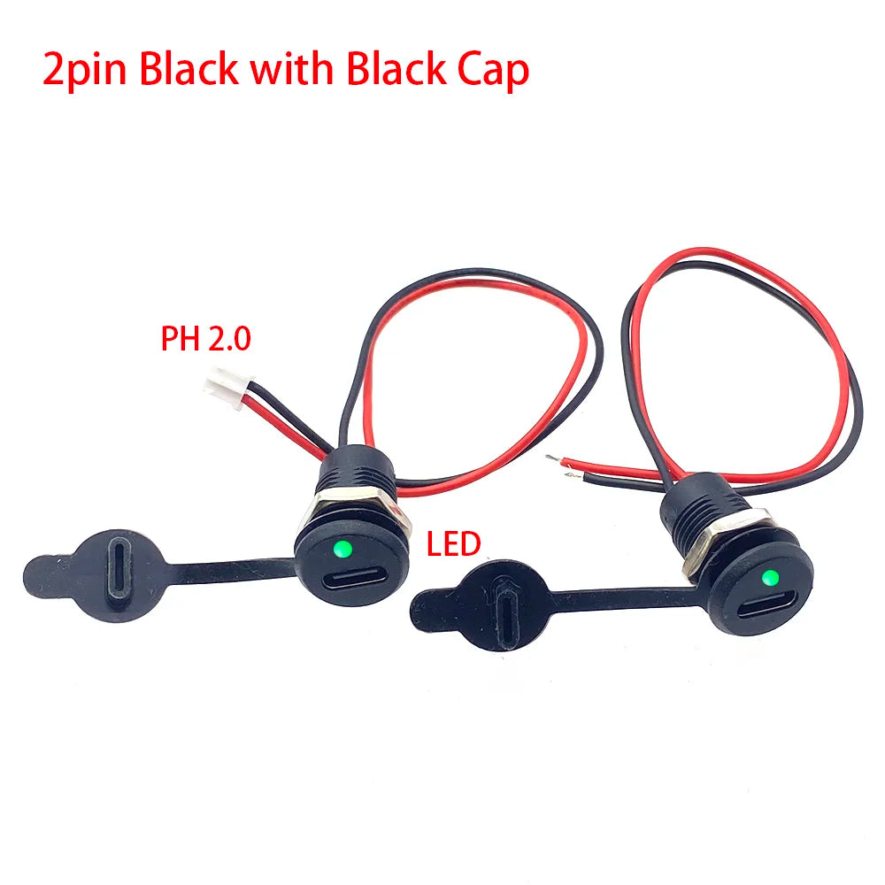 2/5PC USB C High Current Charging Socket with Nut Snap Lock Plate TYPE-C LED Lamp Female Type C Waterproof Female Connector Jack