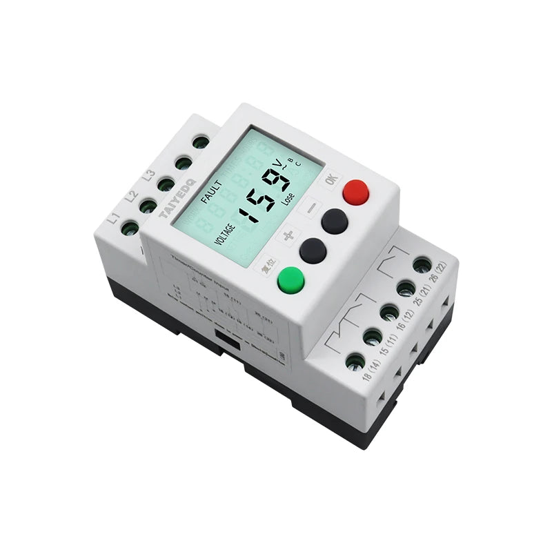 380V With LCD Backlight Display 3 Phase Din Rail Adjustable Under Over Voltage Protector Monitoring Sequence Protection Relay