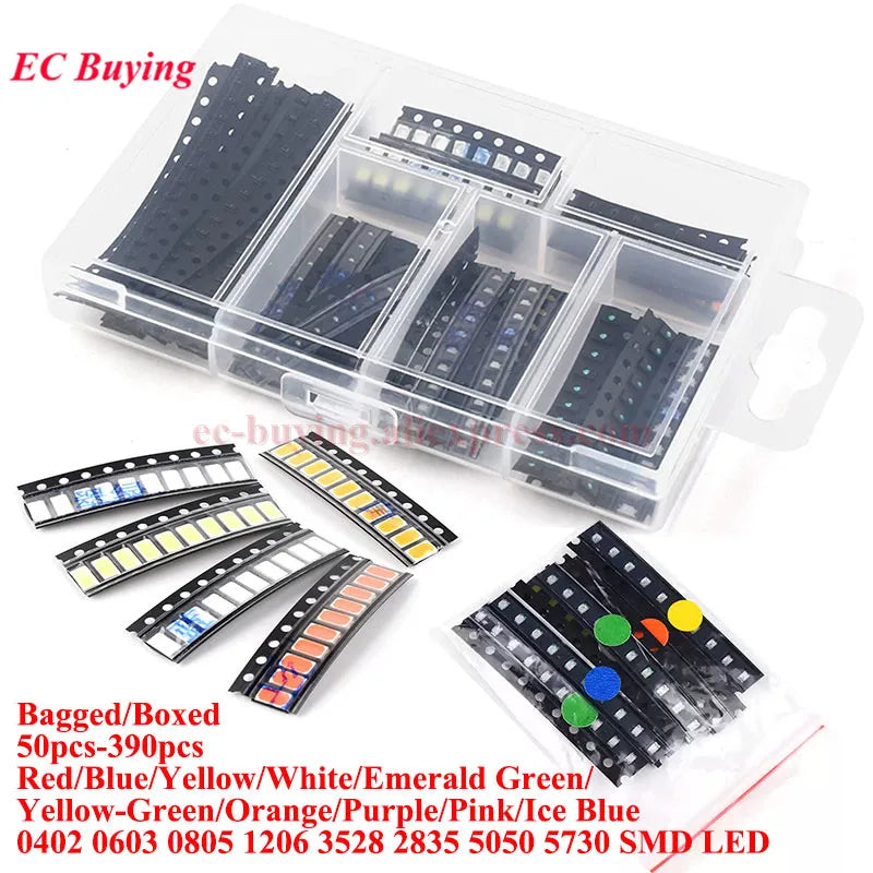 390Pcs/50pcs 0402 0603 0805 1206 3528 2835 5050 5730 SMD LED Kit Diodes Light Emitting Chip Surface Mount Diodo Red/Green/Blue