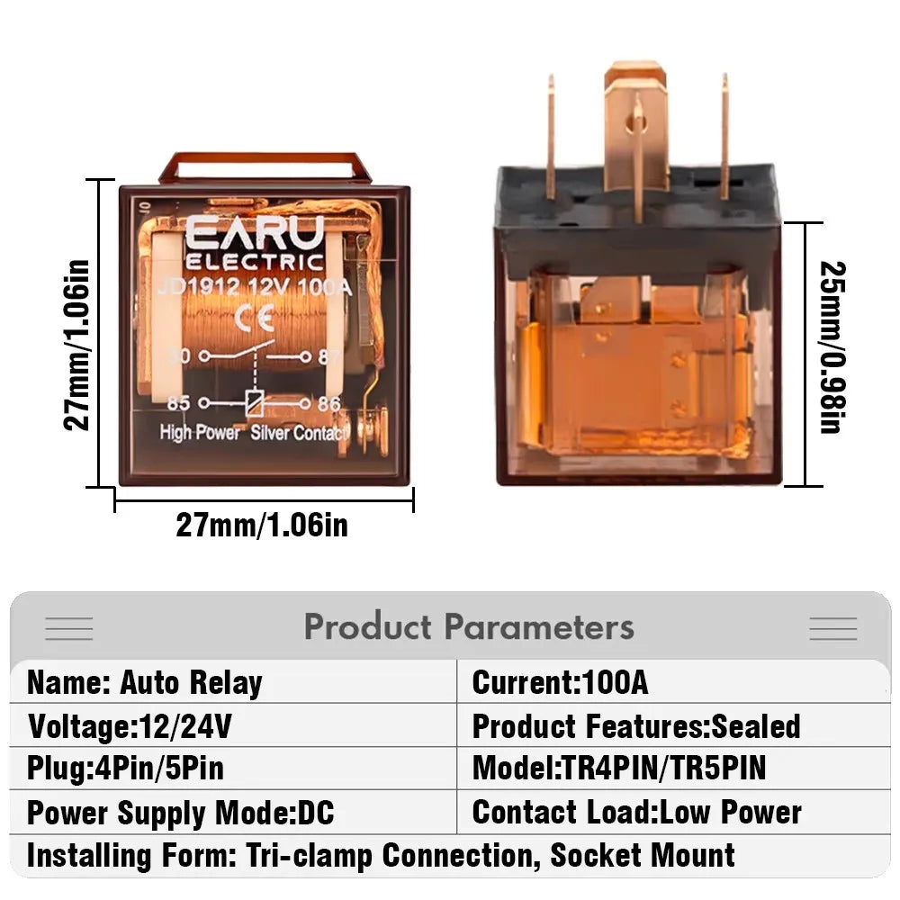 1pcs Waterproof Automotive Relay 12V 100A 5Pin SPDT Car Control Device Car Relays DC 24V High Capacity Switching