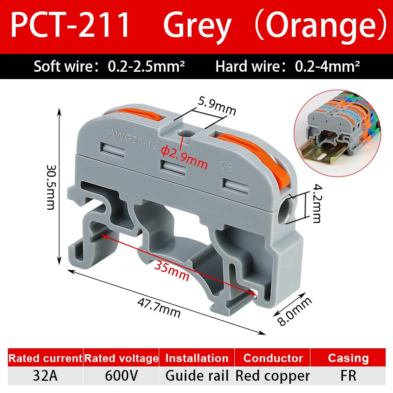 10/20Pcs Din Rail Quick Connector 211 Universal Mini Wire Compact Copper Conductor Cable Push-in Butt 0.08-4mm² Terminal Block