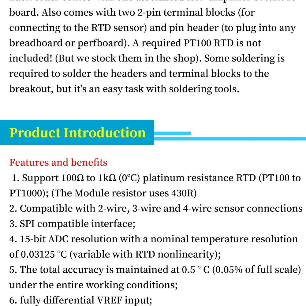MAX31865 Temperature Sensor Module GY-MAX31865 RTD Digital Conversion Module Electronic DIY Board PT100-PT1000 for Arduino