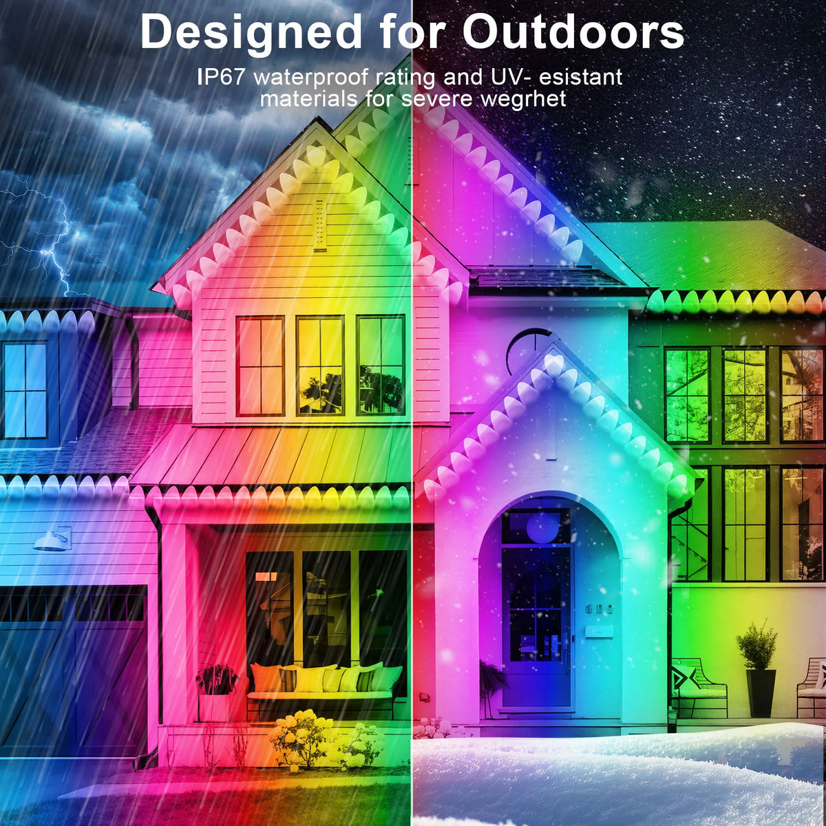 150FT Permanent Outdoor Lights, Outdoor Christmas Lights, Smart RGB App Control with 60 LEDs, LED Eaves Lights IP67 Waterproof, House Roof Outdoor Lighting for Party, Daily, Halloween, Garden