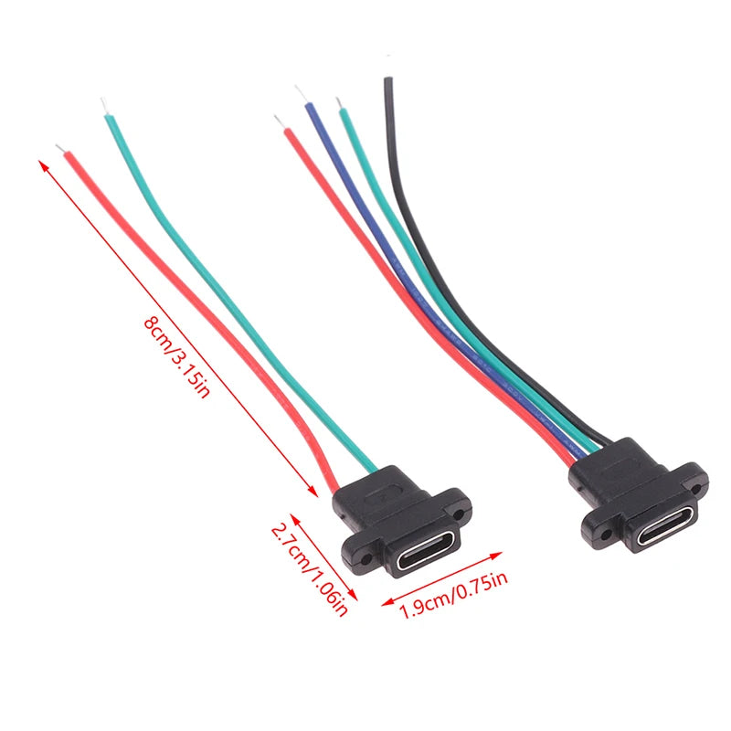 USB-C Type Connector Type-C 2Pin 4Pin Welding Wire Female Waterproof Female Socket Rubber Ring High Current Fast Charging Port