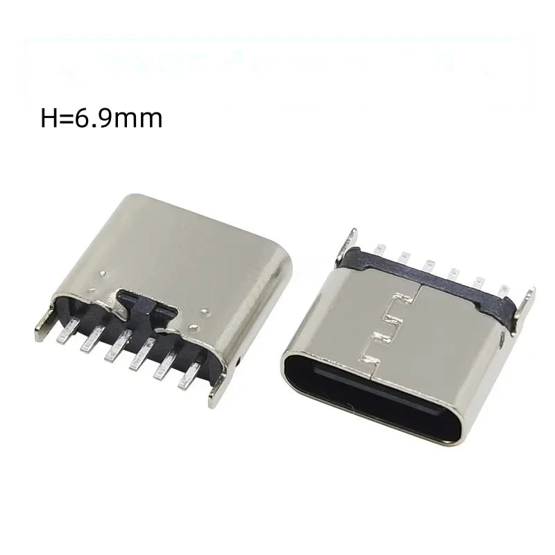 20pcs TYPE C 6 Pin Female Socket Connector DIP Vertical 180° Charging Port Plug Socket USB 6P TYPE-C H=6.8/6.9/8.8/9.3/10/10.5mm