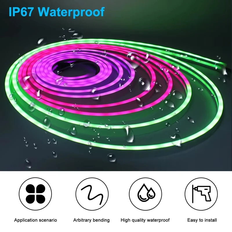 5V USB RGBIC Neon LED Strip Lights with Bluetooth APP Control Music Sync Waterproof Flexible Tape for Gaming Room Party Decor