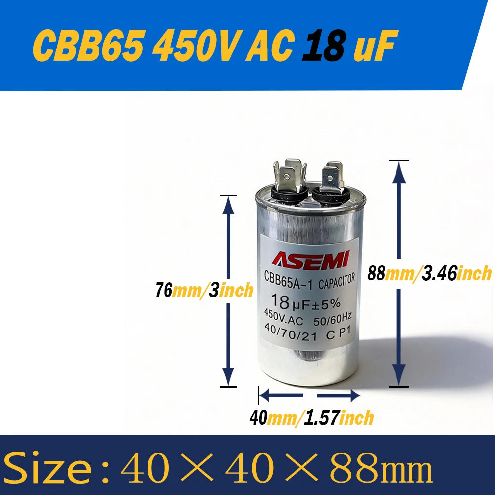 100uF CBB65 450V AC 40uF 45uF 50uF 60uF 65uF 70uF 80uF 90uF Motor Capacitor Air Conditioner Compressor Start Capacitor