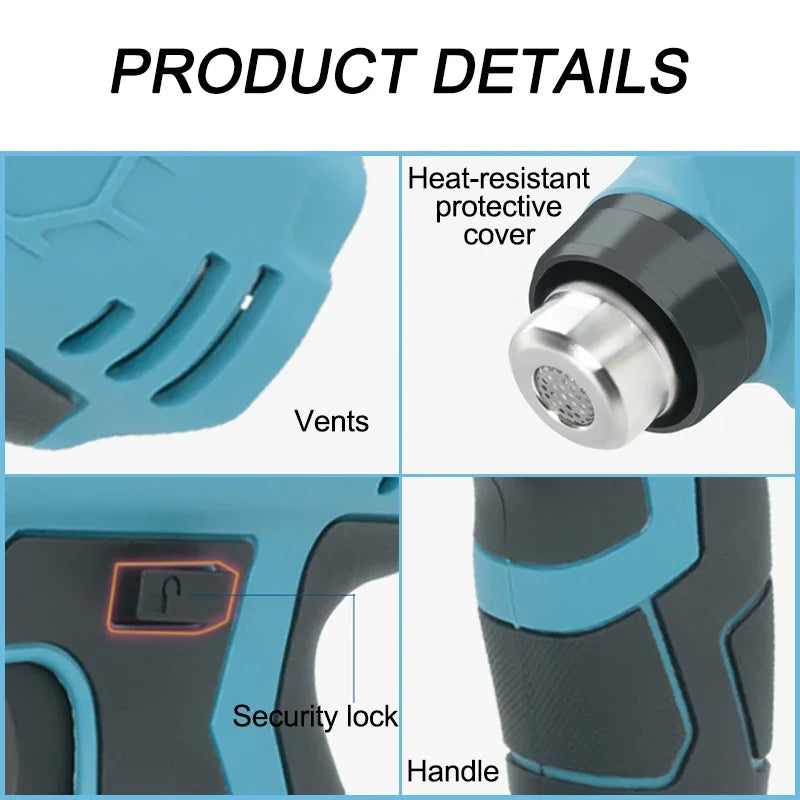 For Makita/Dewal/Milwaukee/Bosch/Black Decke 18V 20V Li-ion Battery, Cordless Heat Gun with 4 Nozzle Portable Heating Equipment