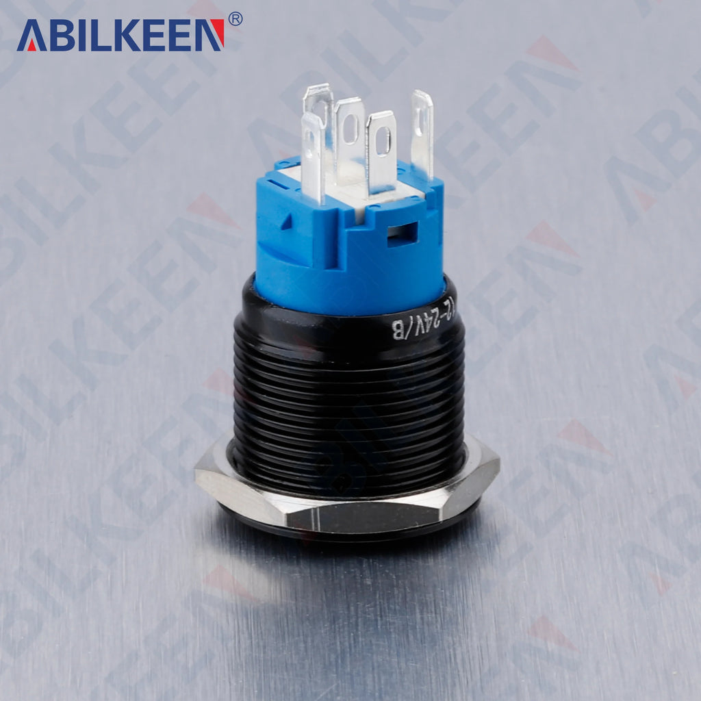 ABILKEEN 19mm Black Shell Push Button Switch LED Ring Illuminate Momentary/Latching Function 1NO1NC IP65 Waterproof Push Button