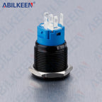 ABILKEEN 19mm Black Shell Push Button Switch LED Ring Illuminate Momentary/Latching Function 1NO1NC IP65 Waterproof Push Button