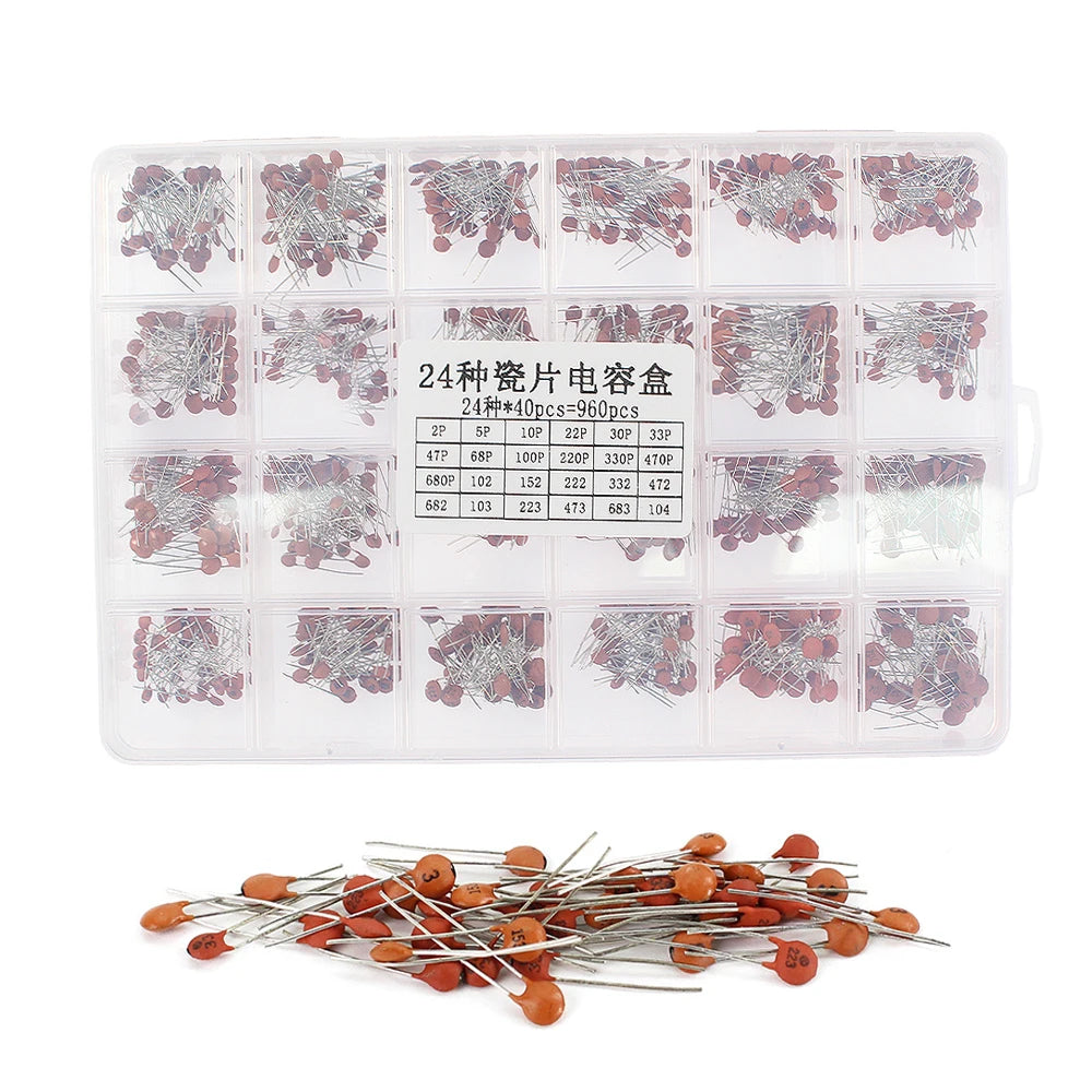 Ceramic Capacitor Kit Set 300pcs/960pcs 2pF-0.1uF Electronic Components Capacitor Assorted Kit IC Samples for DIY Electronics