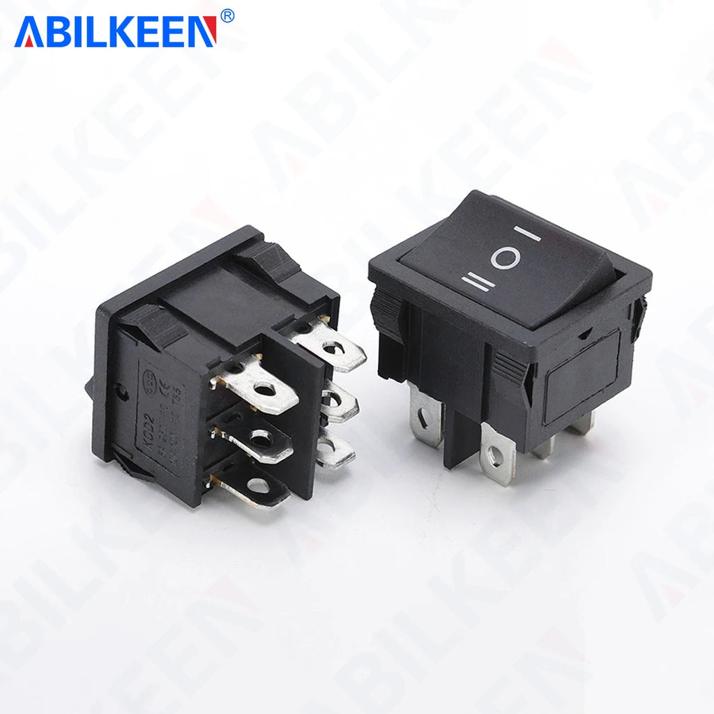 50PCS/LOT ABILKEEN KCD2-203 Plastic Rocker Toggle Switch 6Pin DPDT ON-OFF-ON Latching KCD2 Rocker Switch 16A 250VAC for Car Auto
