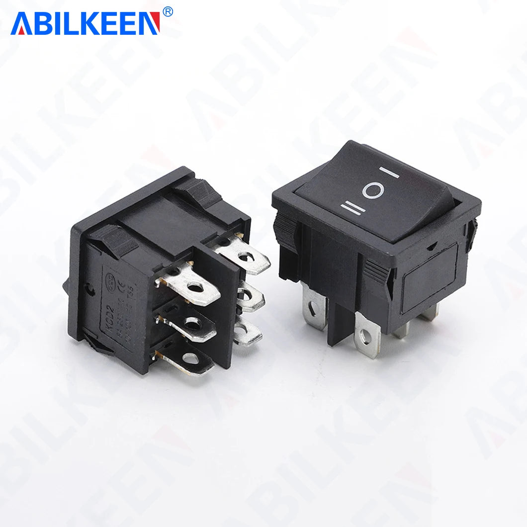50PCS/LOT ABILKEEN KCD2-203 Plastic Rocker Toggle Switch 6Pin DPDT ON-OFF-ON Latching KCD2 Rocker Switch 16A 250VAC for Car Auto
