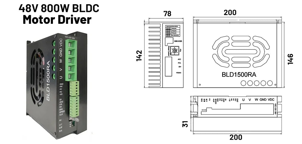 DC24V/48V AC220V Nema23 Nema34 Brushless Motor Driver Kit 57mm 86mm 65W-800W BLDC Motor Hall Sensor 3000rpm For PCB Drilling
