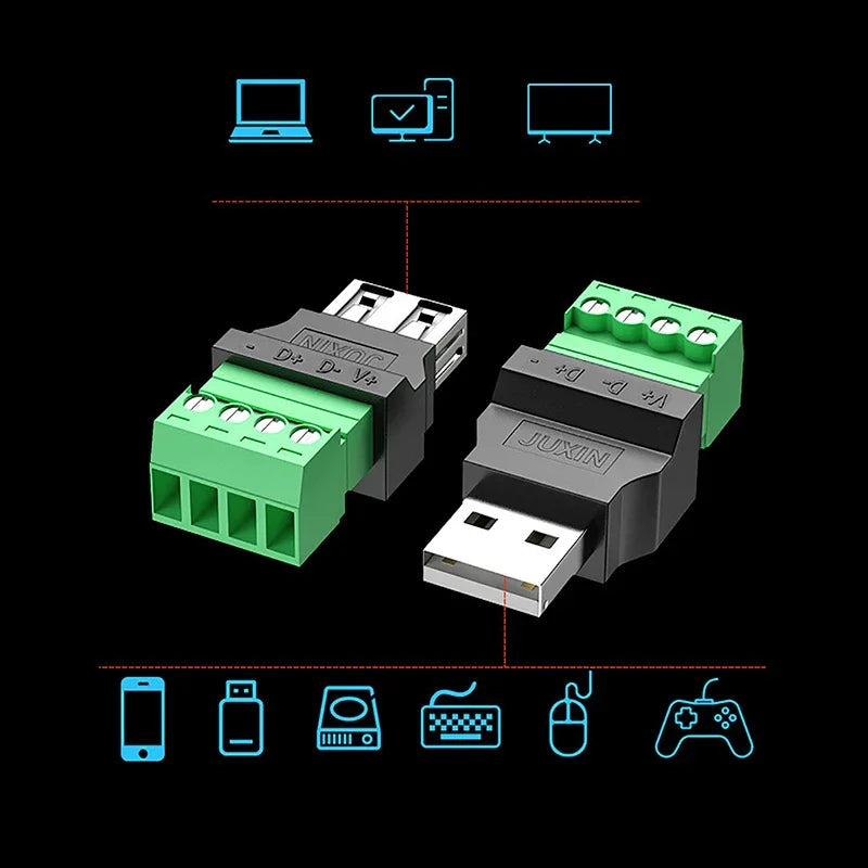 USB 2.0 Connector Avoid Welding Plugs USB Type A Male Female to 4Pin 5pin Screw Terminal Socket Adapter Plug For Computer TV