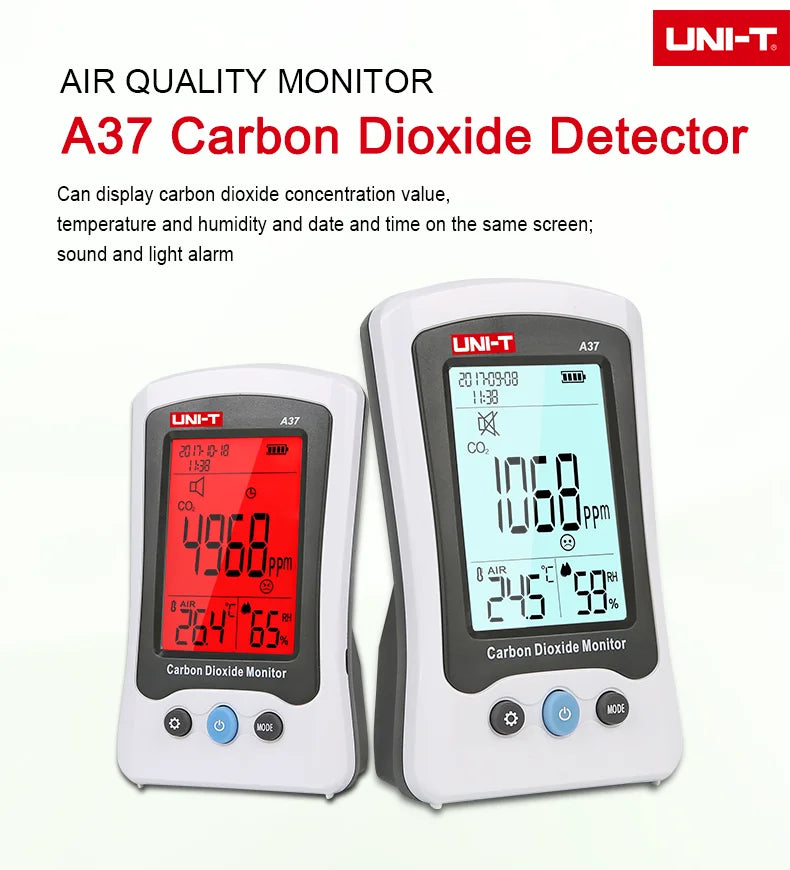 UNI-T Air Quality Monitor A37 Digital Carbon Dioxide Detector 400ppm~5000ppm CO2 Meter Detection NDIR Principle Co2 Sensor
