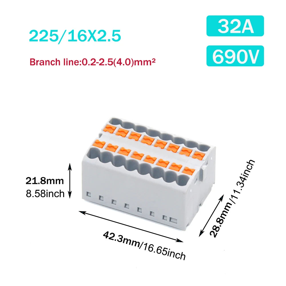 1PCS Wire Electrical Connectors PTFIX 2.5mm Wire Merging And Branching Device Push-in Terminal Block Connector Mount On Din Rail