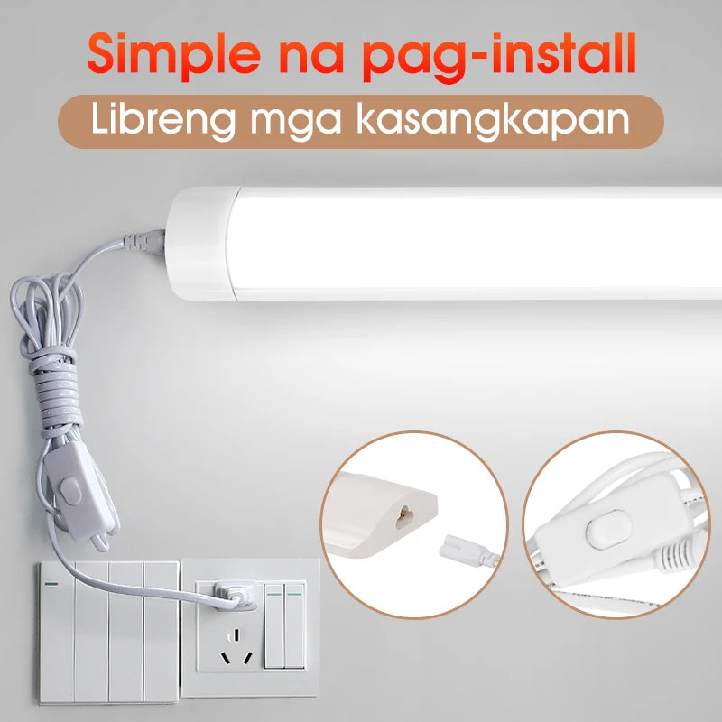 Led Tube Light With Switch Wire 110V 220V 10W 20W Lighting Strip Lamps 30/50cm For  Living Room Bedroom Closet Kitchen Lamp