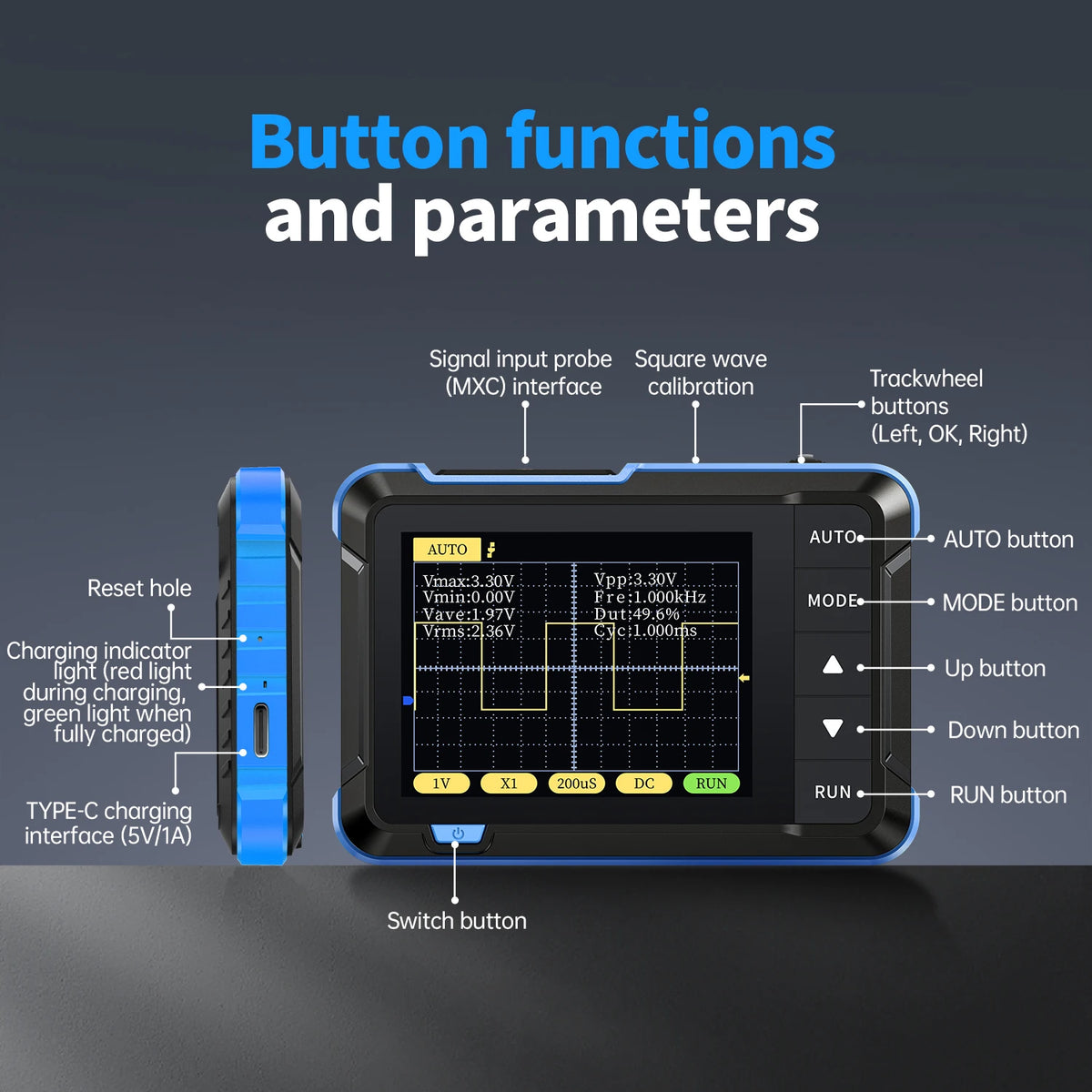 FNIRSI DSO-152 DSO-153 DSO510 Handheld Digital Oscilloscope 200KHz/1MHz/10MHz Bandwidth