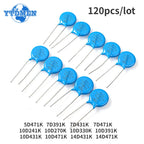 120PCS Varistor Resistors Electronic Kit 7d471k 7d431k 5d471k 7d391k 10d471k 10d431k 10d391k 14d471k 14d431k 10d241k 12values*10