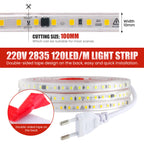 220V LED Strip 2835 120LEDs/m Waterproof 0.5M 5M 10M 20M 30M 40M Flexible Lamp Adhesive Tape White Red Green Ice Blue Pink