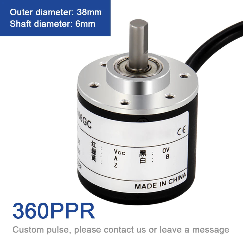 AUCHTEL 38mm Incremental Rotary Encoder 6mm D Shaft Optical Switch AB Z Phases 10-1024-3600 PPR 5-24VDC