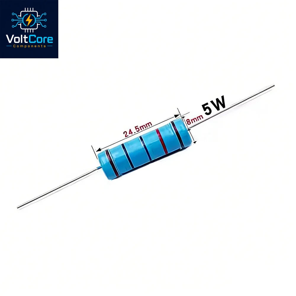 10pcs 5W Metal Film Resistor color Ring Power Resistor 0.1 0.2 0.12R 0.22 2 3M 3.3 4.7 10R 47 100 470 1K 2.2 22K 33 4.7K 100KOhm