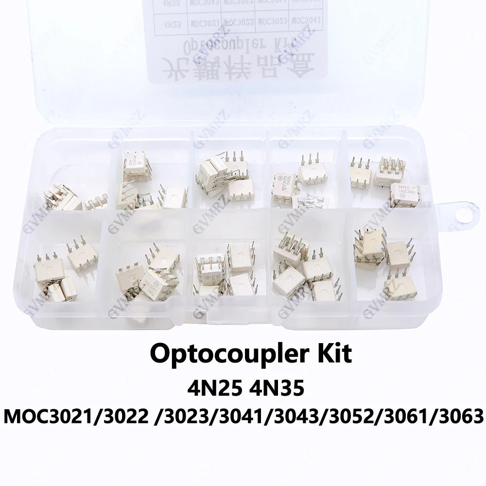 10Values Optocoupler kit MOC3052 MOC3052 MOC3061 4N25 4N35 MOC3021 MOC3022 MOC3023 MOC3041 MOC3043  MOC363 Each 5pcs