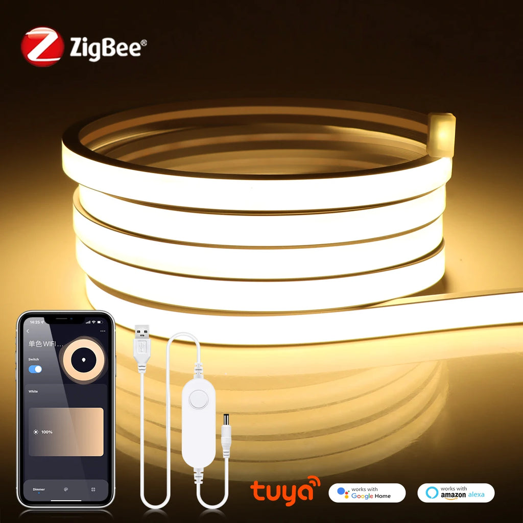 ZigBee 3.0 Wifi COB LED Strip Smart Tuya 5V USB Light Neon LED Tape With Dimmable Dimmer LED Controller Alexa Lamp Cabinet Decor