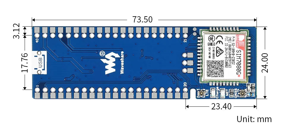 Waveshare SIM7080G NB-IoT / Cat-M(EMTC) / GNSS Module For Raspberry Pi Pico, Global Band Support