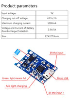 1PCS 5V 1A Micro USB 18650 type-c Lithium Battery Charging Board Charger Module+Protection Dual Functions TP4056 18650