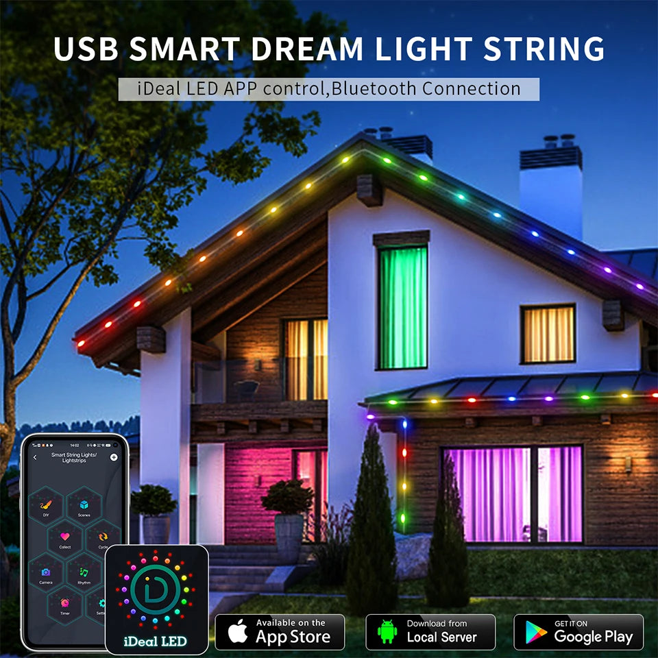 USB 5V Smart RGB-IC Fairy Light String Christmas Lights Decorations Lamp Garland WS2812 Bluetooth APP&Remote Control Addressable