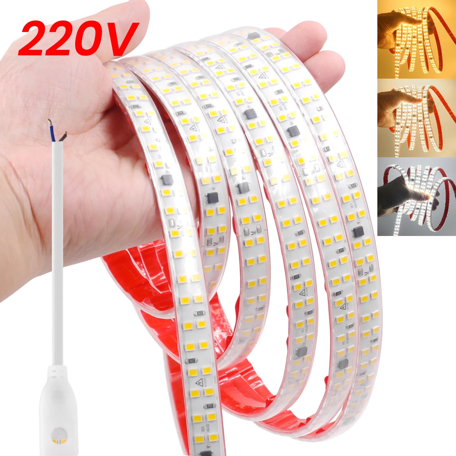 AC 220V LED Strip Waterproof 240Leds/M 3000K 4000K 6000K Home Decor Self Adhesive Tape Chain Light Flexible Ribbon Strip