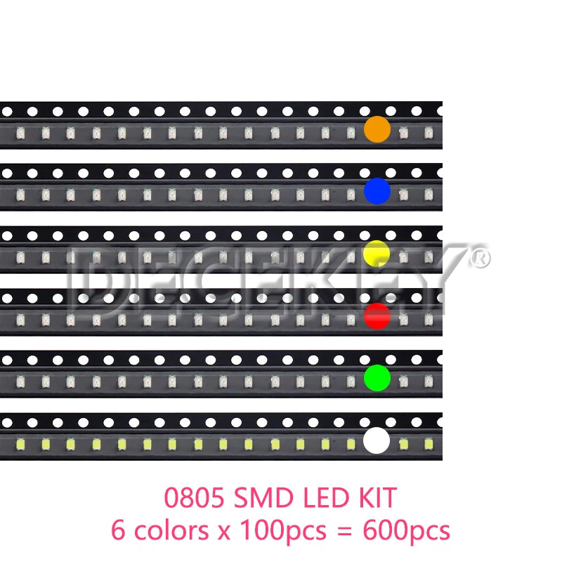 600pcs=6colors x 100pcs 5050 5730 1210 1206 0805 0603 0402 SMD LED Diode Kit Red / Green / Blue / White / Yellow/ Orange