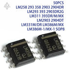 50PCS LM258 293 358 2903 2904DR LM293 393 2903DR2G LM311 393DR/M/MX LM2903 2904DT LM331M/DR LM386M/MX LM386M-1/MX-1 SOP8